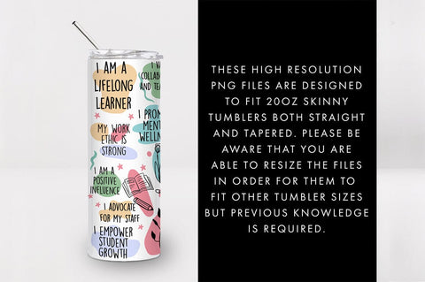 20oz Principal Affirmations Skinny Tumbler SVG PNG SVG Freeling Design House 