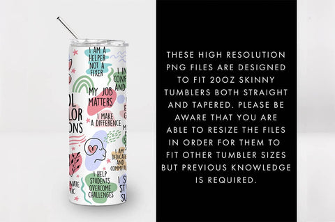 20oz School Counselor Affirmations Skinny Tumbler SVG PNG SVG Freeling Design House 