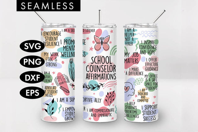20oz School Counselor Affirmations Skinny Tumbler SVG PNG SVG Freeling Design House 