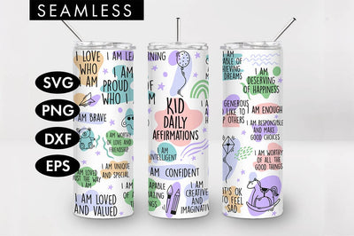 20oz Seamless Kid Affirmations Skinny Tumbler SVG PNG SVG Freeling Design House 