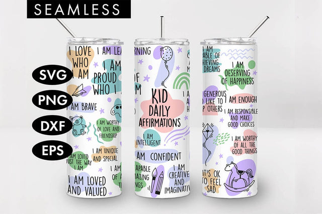 20oz Seamless Kid Affirmations Skinny Tumbler SVG PNG SVG Freeling Design House 
