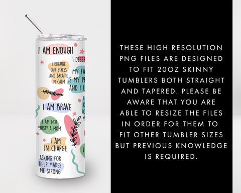 20oz Seamless Mom Daily Affirmations Skinny Tumbler SVG PNG SVG Freeling Design House 