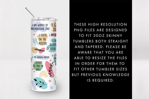 20oz Seamless My Daily Affirmations Skinny Tumbler SVG PNG SVG Freeling Design House 