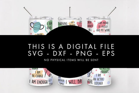 20oz Seamless Nurse Affirmations Skinny Tumbler SVG PNG SVG Freeling Design House 