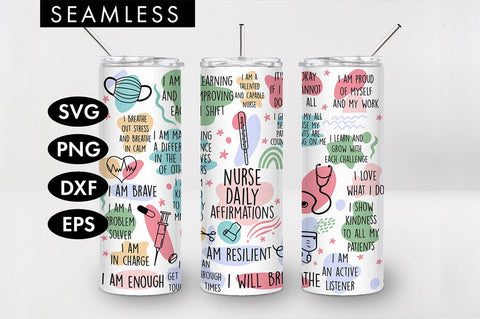 20oz Seamless Nurse Affirmations Skinny Tumbler SVG PNG SVG Freeling Design House 