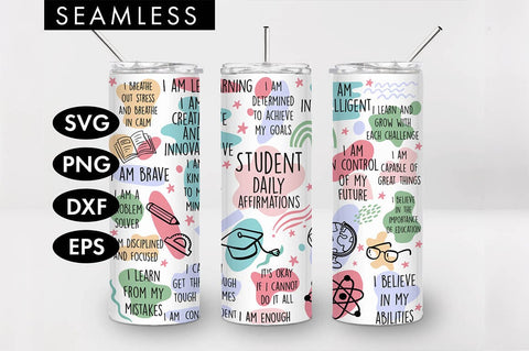 20oz Seamless Student Affirmations Skinny Tumbler SVG PNG SVG Freeling Design House 