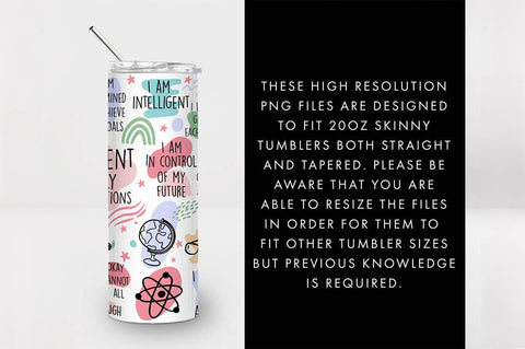 20oz Seamless Student Affirmations Skinny Tumbler SVG PNG SVG Freeling Design House 