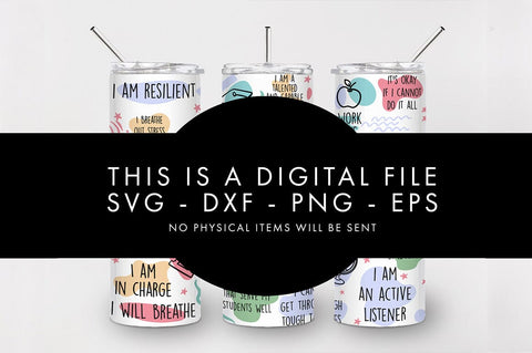 20oz Seamless Teacher Affirmations Skinny Tumbler SVG PNG SVG Freeling Design House 