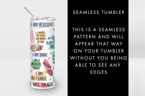 20oz Seamless Teacher Affirmations Skinny Tumbler SVG PNG SVG Freeling Design House 