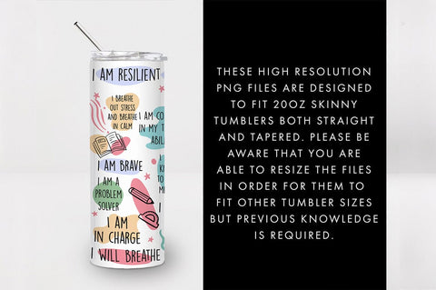 20oz Seamless Teacher Affirmations Skinny Tumbler SVG PNG SVG Freeling Design House 