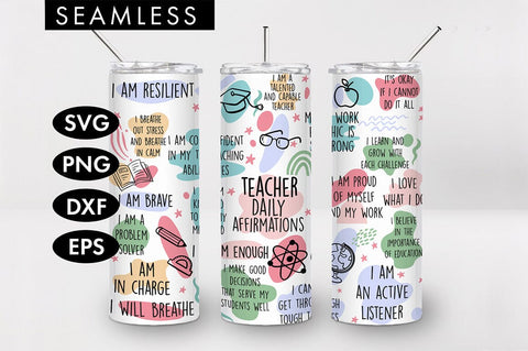 20oz Seamless Teacher Affirmations Skinny Tumbler SVG PNG SVG Freeling Design House 