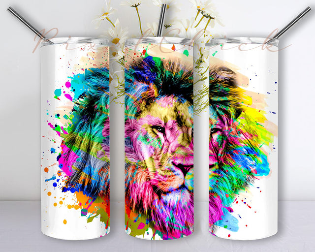 20oz Skinny Lion graffiti Tumbler Sublimation design, Lion Digital Design tumbler, Lion Tumbler Wrap, Lion King tumbler, Graffiti watercolor Sublimation PixelChick 