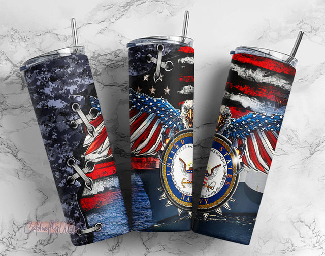 20oz Skinny Navy American Flag Tumbler Sublimation Designs Tumbler PNG Sublimation CaldwellArt 