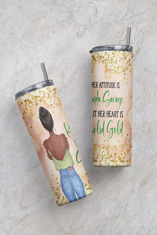 20oz Skinny Sublimation Her Attitude Is Kinda Savage Black African American Woman Inspirational Words Tumbler PNG Sublimation CaldwellArt 
