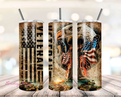 20oz Skinny Tumbler American Military Freedom is Never Free PNG Sublimation Designs, U.S Army Veteran Flag Tumbler Wrap Png Instant Download Sublimation TrendingDesign 
