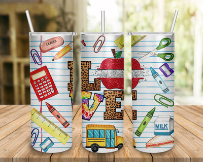 20oz Skinny Tumbler Apple Teacher Love Leopard PNG Sublimation Design, Teacher Appreciation Back To School Tumbler Wrap Sublimation BOO-design 