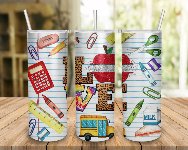 20oz Skinny Tumbler Apple Teacher Love Leopard PNG Sublimation Design, Teacher Appreciation Back To School Tumbler Wrap Sublimation BOO-design 