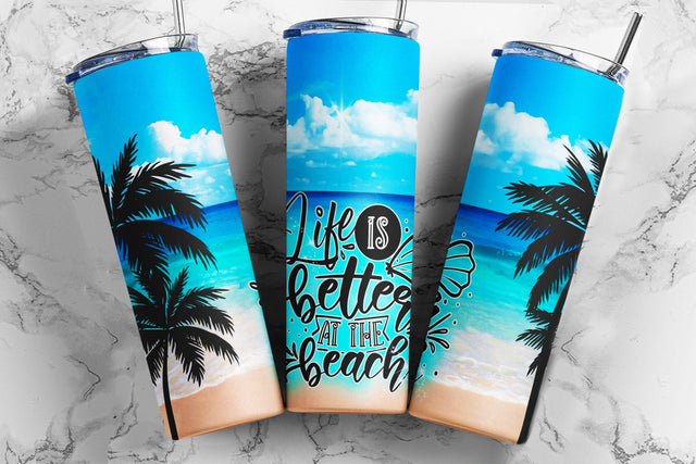 20oz Skinny Tumbler Beach Summer Ocean PNG Sublimation Design Life is Better at the Beach, Sand Glitter Straight/Warped PNG Digital Download Sublimation TumblersByPhill 