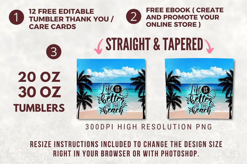 20oz Skinny Tumbler Beach Summer Ocean PNG Sublimation Design Life is Better at the Beach, Sand Glitter Straight/Warped PNG Digital Download Sublimation TumblersByPhill 