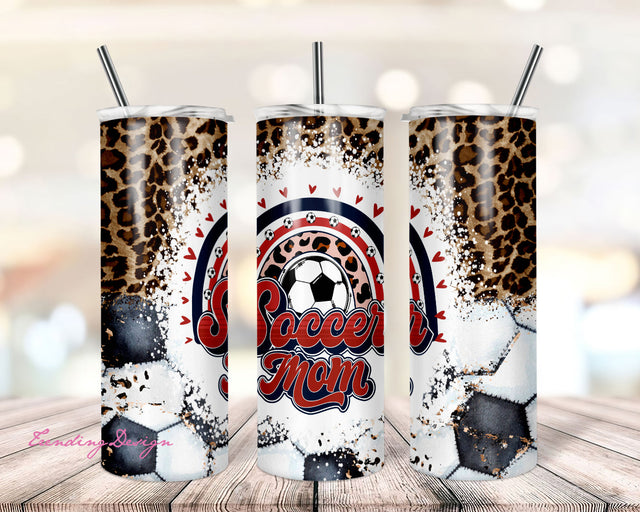 20oz Skinny Tumbler Blue Soccer Cow Print Leopard Designs Template Straight PNG File Download soccer mom sport tumbler design Sublimation TrendingDesign 