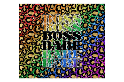 20oz Skinny Tumbler Boss Babe PNG | Rainbow Glitter Leopard Tumbler Design Sublimation B Renee Design 