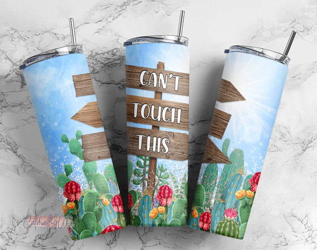 20oz Skinny Tumbler Can’t Touch This Glitter Cactus Sublimation Design Templates Straight/Warped PNG Files Digital Download Sublimation CaldwellArt 