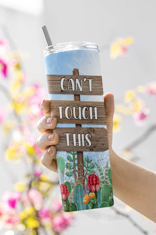 20oz Skinny Tumbler Can’t Touch This Glitter Cactus Sublimation Design Templates Straight/Warped PNG Files Digital Download Sublimation CaldwellArt 