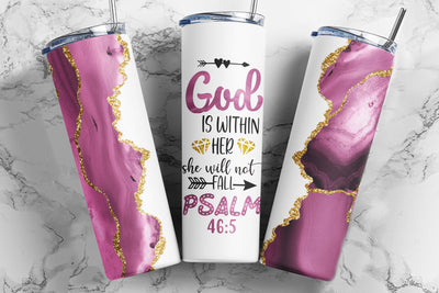 20oz Skinny Tumbler Christian Bible Verse Sublimation Design Templates, God is within her, she will not fall Tumbler Straight/Warped PNG Sublimation TumblersByPhill 