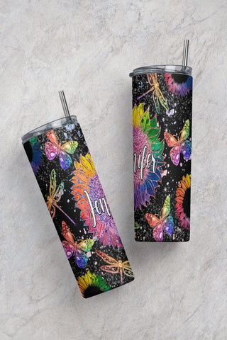 20oz Skinny Tumbler Colorful Sunflower Dragonfly Butterfly PNG Sublimation Designs, Sunflower Glitter Tumbler Wrap Png Instant Download Sublimation CaldwellArt 