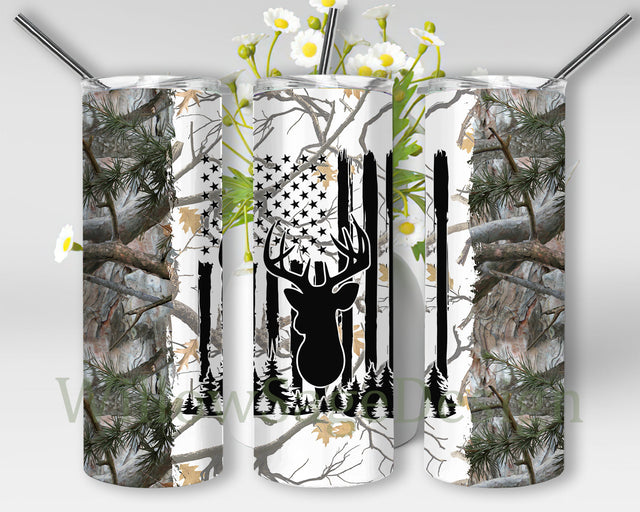 20oz Skinny Tumbler Deer Hunting, Hunting Camo Tumbler Png, American Flag Tumbler Wrap, Deer Sublimation Design, Digital Download Sublimation WillowSageDesign 