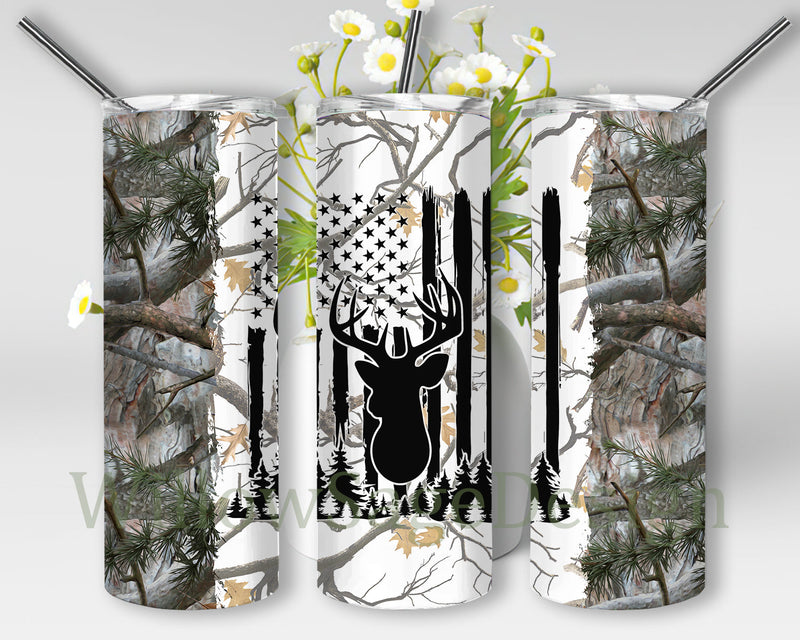 20oz Skinny Tumbler Deer Hunting, Hunting Camo Tumbler Png, American ...