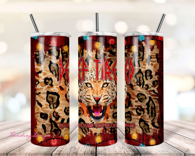 20oz Skinny Tumbler Def Tired Pour Some Coffee On Me Sublimation Design Templates, Tumbler Straight PNG Love Coffee Rock N Roll 80's Retro Sublimation TrendingDesign 