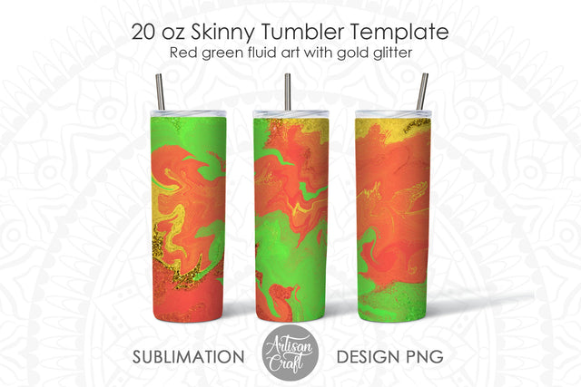 20oz skinny tumbler design with green and red Sublimation Artisan Craft SVG 