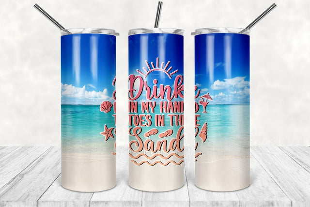 20oz Skinny Tumbler Drink in my hands Toes in the sand, Beach Sublimation Designs for Straight/Tapered Tumbler PNG Digital Download Sublimation TumblersByPhill 