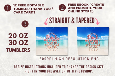 20oz Skinny Tumbler Drink in my hands Toes in the sand, Beach Sublimation Designs for Straight/Tapered Tumbler PNG Digital Download Sublimation TumblersByPhill 