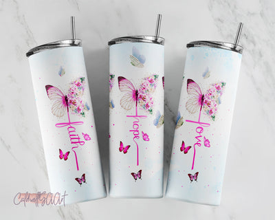 20oz Skinny Tumbler Faith Love Hope Butterfly Blue Rose Floral Templates, Religious PNG Straight/Warped Sublimation CaldwellArt 