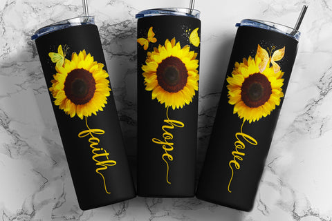 20oz Skinny Tumbler Faith Love Hope Sunflower Floral Sublimation Design Templates, Religious PNG Straight/Warped Digital Download Sublimation TumblersByPhill 