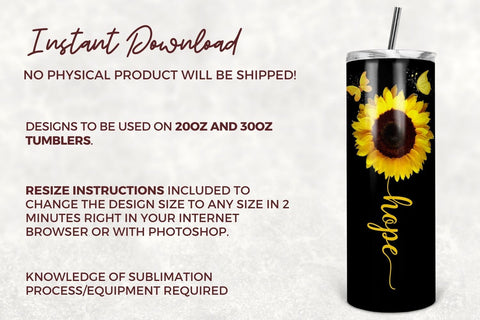 20oz Skinny Tumbler Faith Love Hope Sunflower Floral Sublimation Design Templates, Religious PNG Straight/Warped Digital Download Sublimation TumblersByPhill 