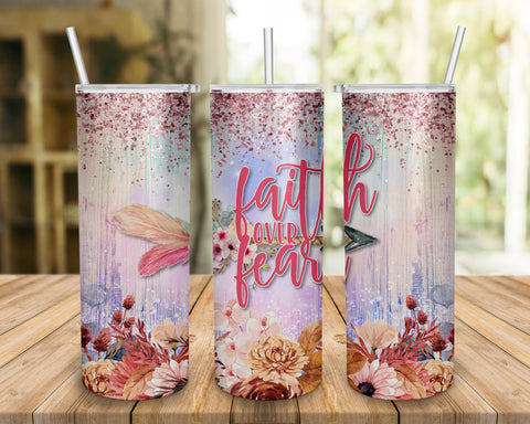 20oz Skinny Tumbler Faith Over Fear Sublimation Design Templates, Christian Bible Verse Tumbler Sublimation BOO-design 