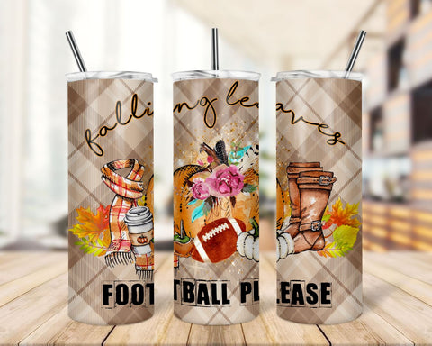 20oz Skinny Tumbler Falling Leaves and Football Please Designs Template Straight football mom sport tumbler design Sublimation TrendingDesign 
