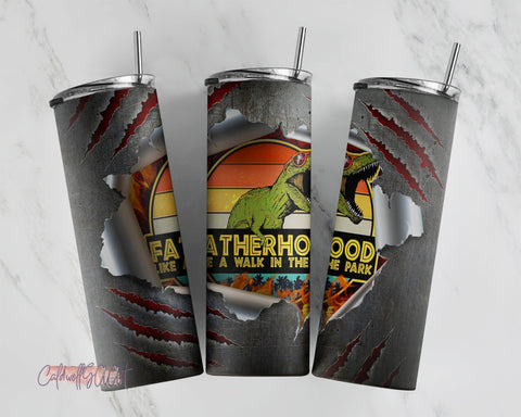 20oz Skinny Tumbler Fatherhood Is A Walk In The Park Sublimation Design Templates Dinosaur Tumbler Straight/Warped PNG File Digital Download Sublimation CaldwellArt 
