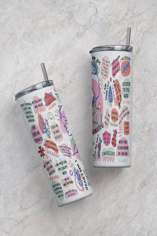 20oz Skinny Tumbler Glass Can Tumbler Sublimation Design Boho Mom Daily Affirmations Tumbler Wrap Inspirational , Self Lover, Mom Positive wording Sublimation CaldwellArt 