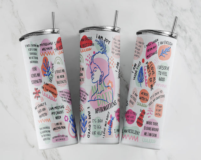 20oz Skinny Tumbler Glass Can Tumbler Sublimation Design Boho Mom Daily Affirmations Tumbler Wrap Inspirational , Self Lover, Mom Positive wording Sublimation CaldwellArt 