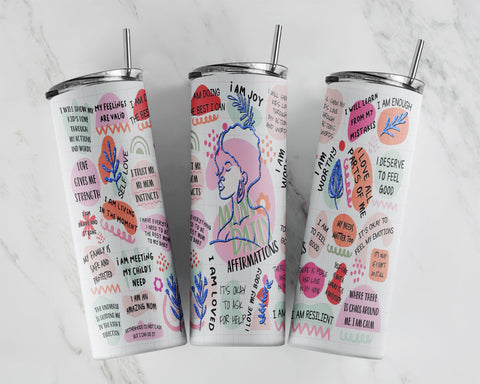 20oz Skinny Tumbler Glass Can Tumbler Sublimation Design Boho Mom Daily Affirmations Tumbler Wrap Inspirational , Self Lover, Mom Positive wording Sublimation CaldwellArt 