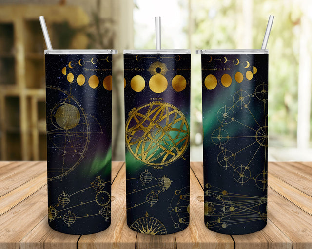 20oz Skinny Tumbler Gold Astronomy Northern Lights PNG Sublimation Designs, Mystical Celestial Tumbler, Space Tumbler Png Instant Download SVG BOO-design 