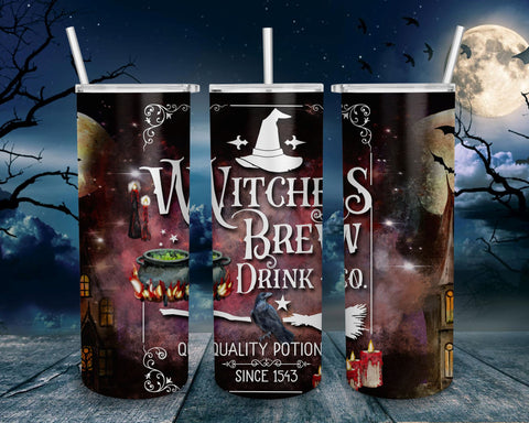 20oz Skinny Tumbler Halloween Witches Brew Drink Co. PNG Sublimation Design, Halloween Coffee, Witch’s Brew Straight/Warped Png Download Digital Pattern BOO-design 