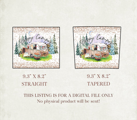 20oz Skinny Tumbler Happy Camper Glitter Sublimation Design, tumbler PNG Sublimation TrendingDesign 