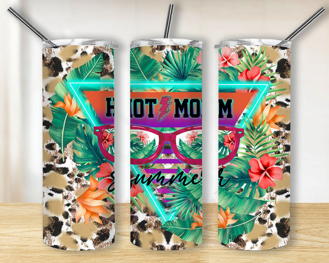 20oz Skinny Tumbler Hot Mom Summer Vibes Sublimation Design Templates,Straight PNG Digital Download. Monstera Leaf Leopard Print Sublimation BouDesign 