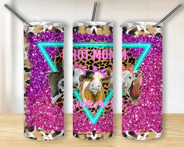 20oz Skinny Tumbler Hot Mom Summer Vibes Sublimation Design Templates,Straight PNG Digital Download. Monstera Leaf Leopard Print Sublimation BouDesign 