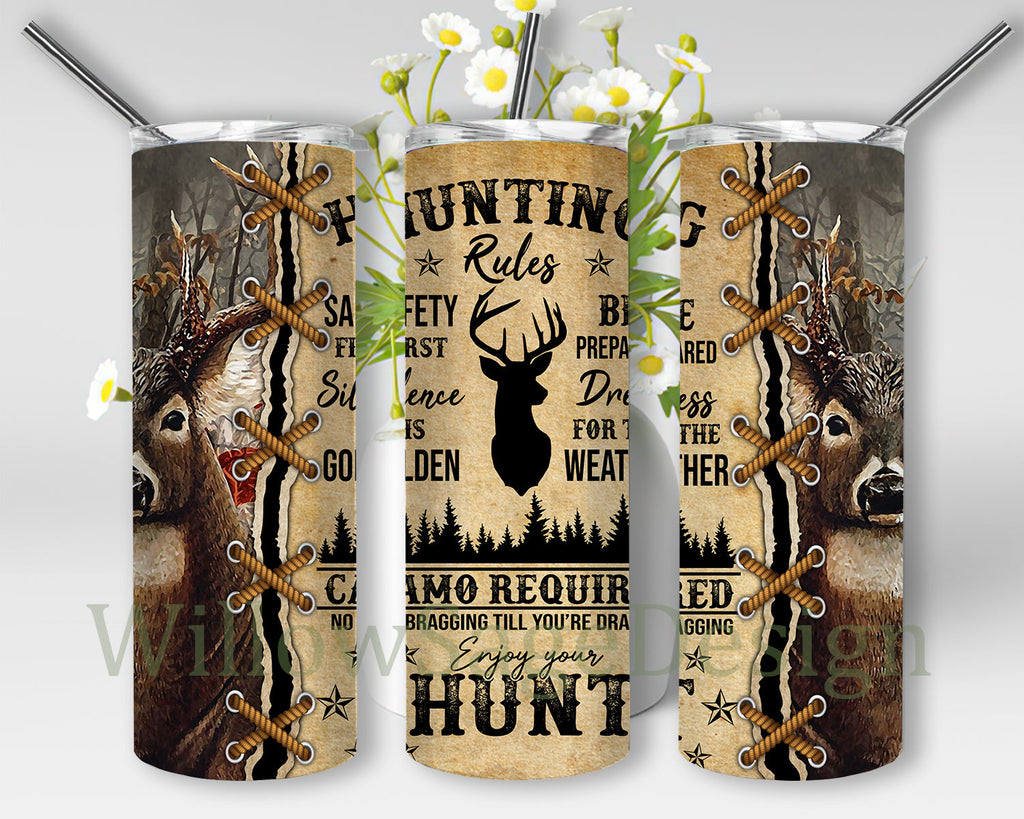 20oz Skinny Tumbler Hunting Rule, Hunting Deer Camo Hunt Tumbler ...